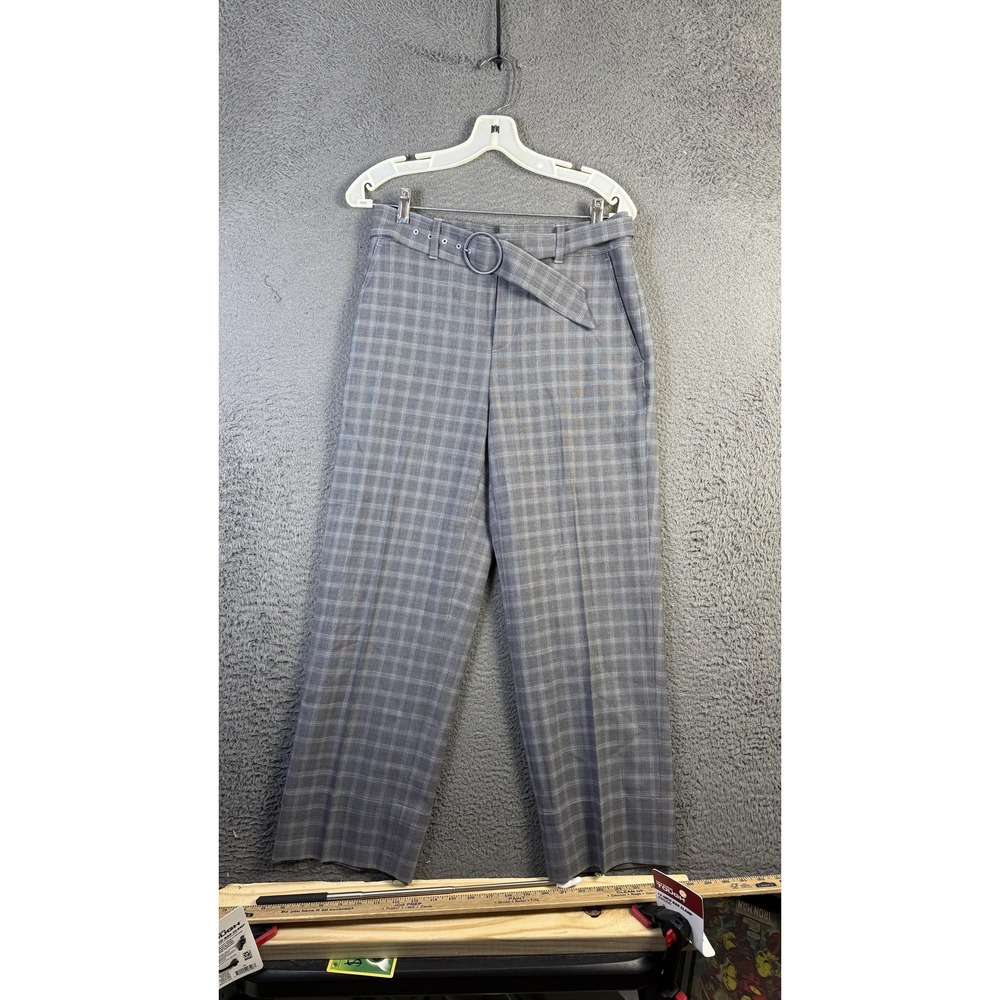Club Monaco Pants Womens 2 Gray Plaid Wool Blend Chino Belted Straight Leg‎
